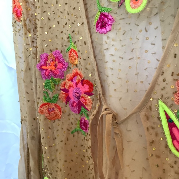 Vintage Matthew Williamson Sequin Neon 🦋 Butterflies sheer top RARE Sm/petite - Picture 3 of 9